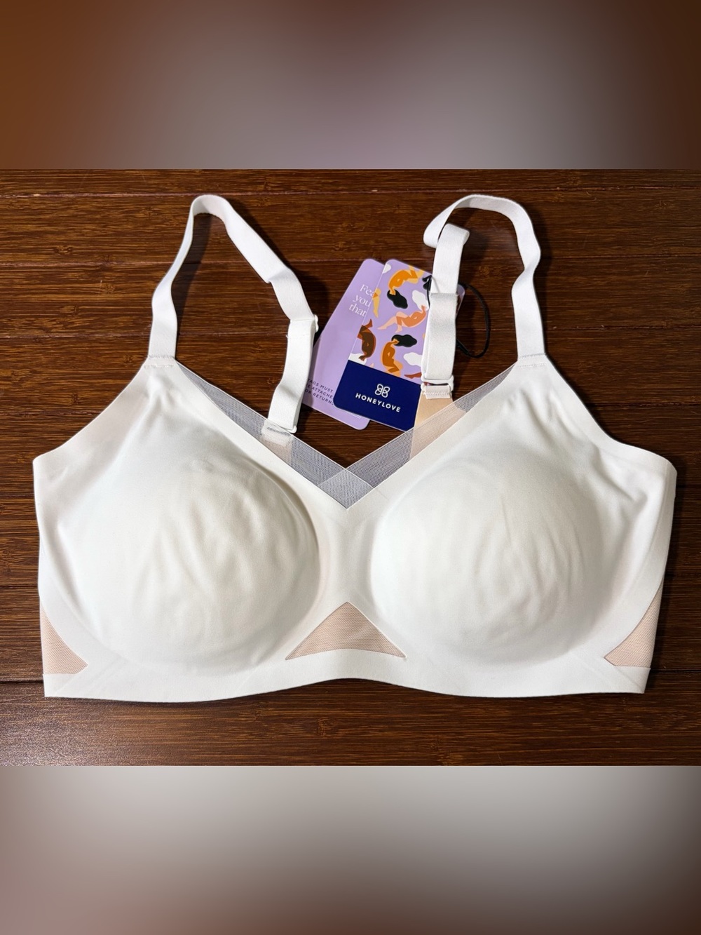 Honeylove Bra Size Medium Crossover White padded Wireless New with Tags T Shirt